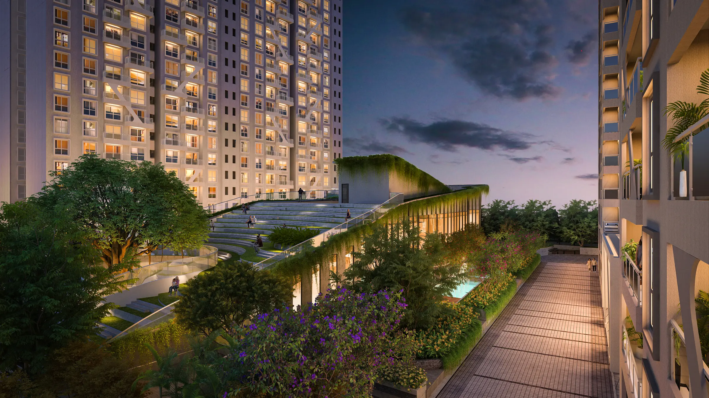 Mana Dale clubhouse and landscaped courtyard view