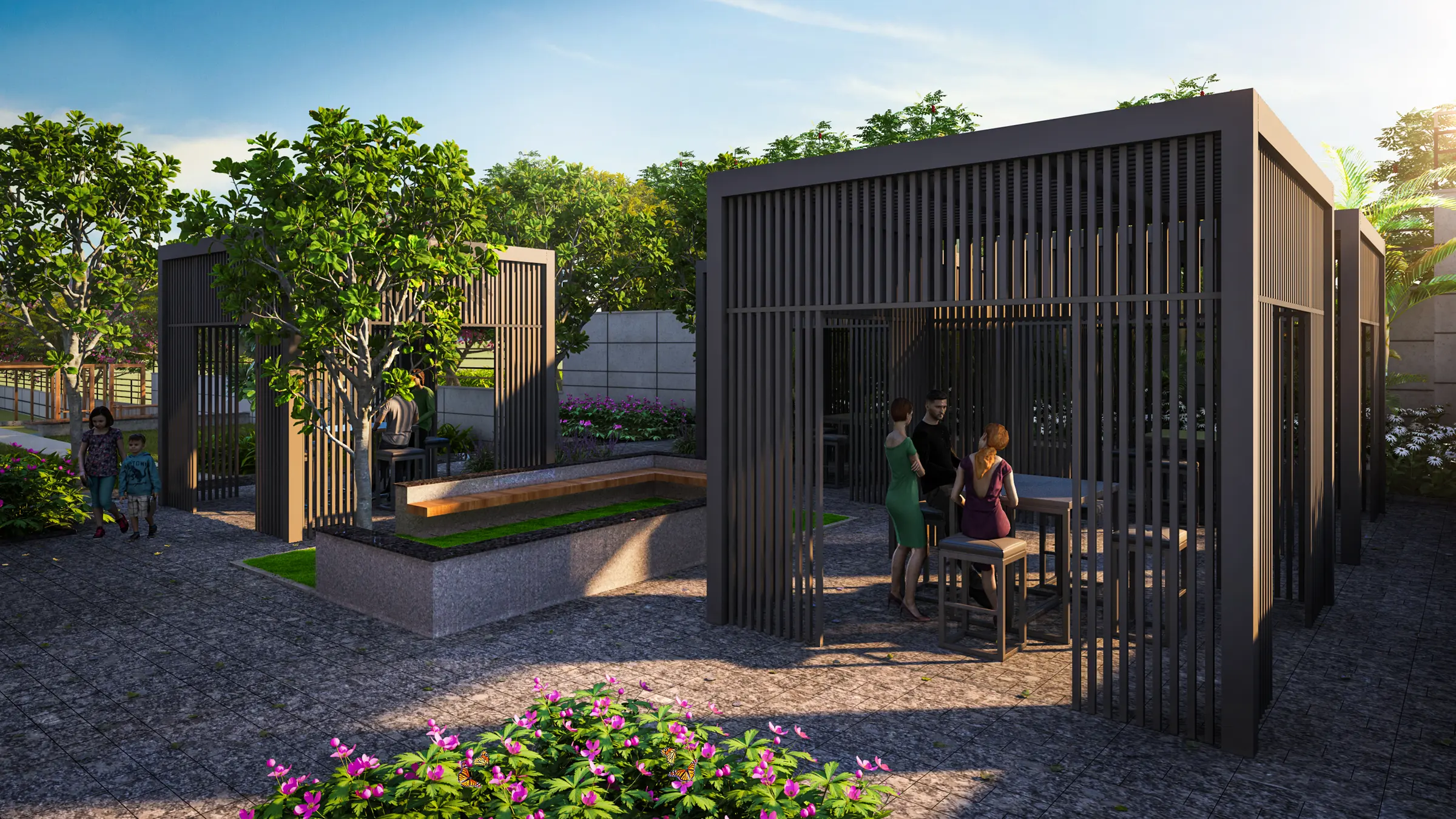 Mana Dale residential towers amid mature orchard trees