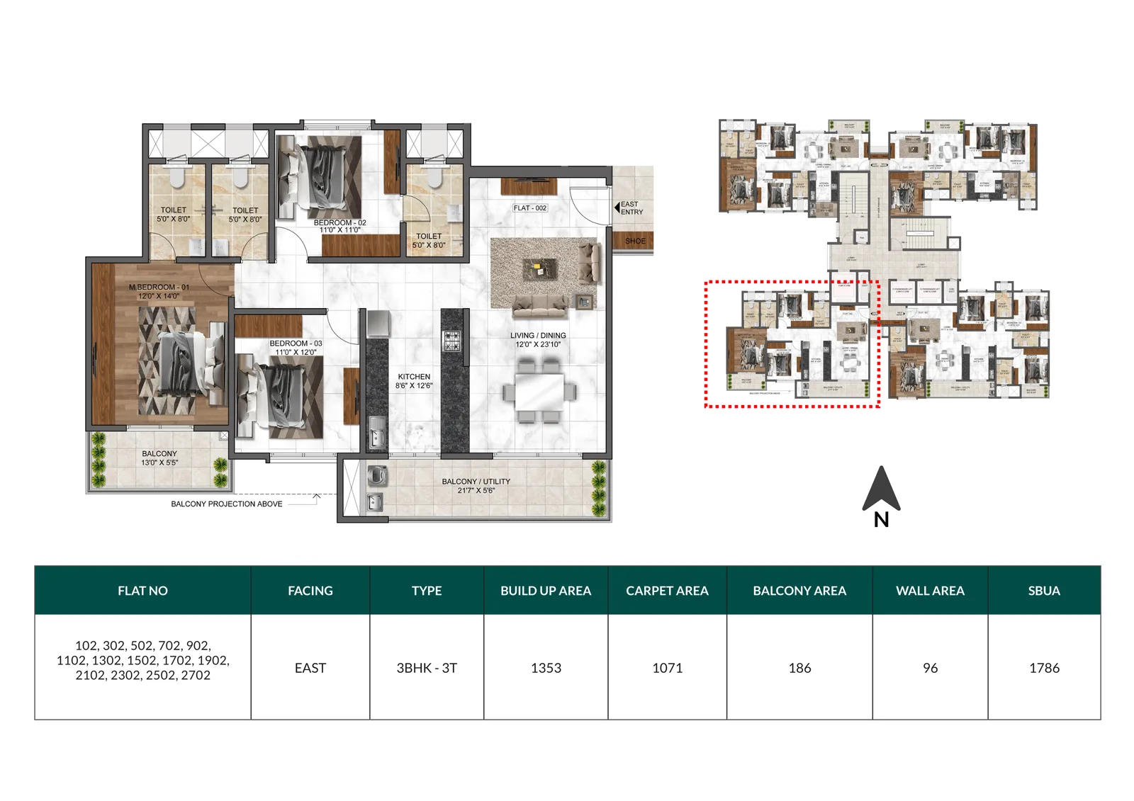 Mana Dale, 3 BHK + 3T floor plan