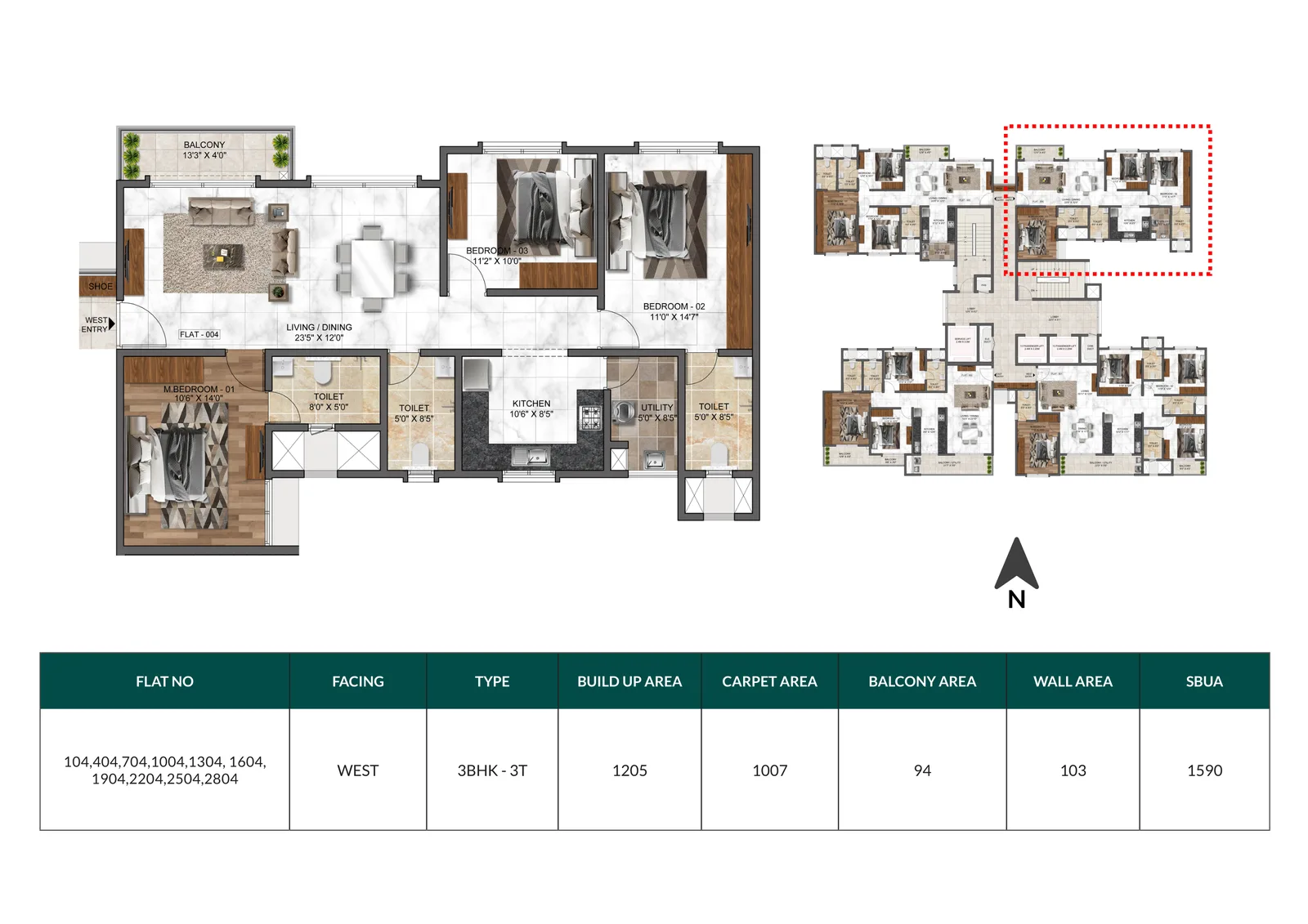 Mana Dale, 3 BHK + 3T floor plan