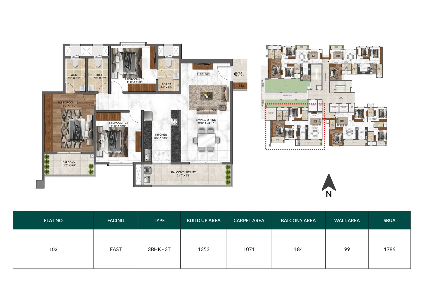Mana Dale, 3 BHK + 3T floor plan
