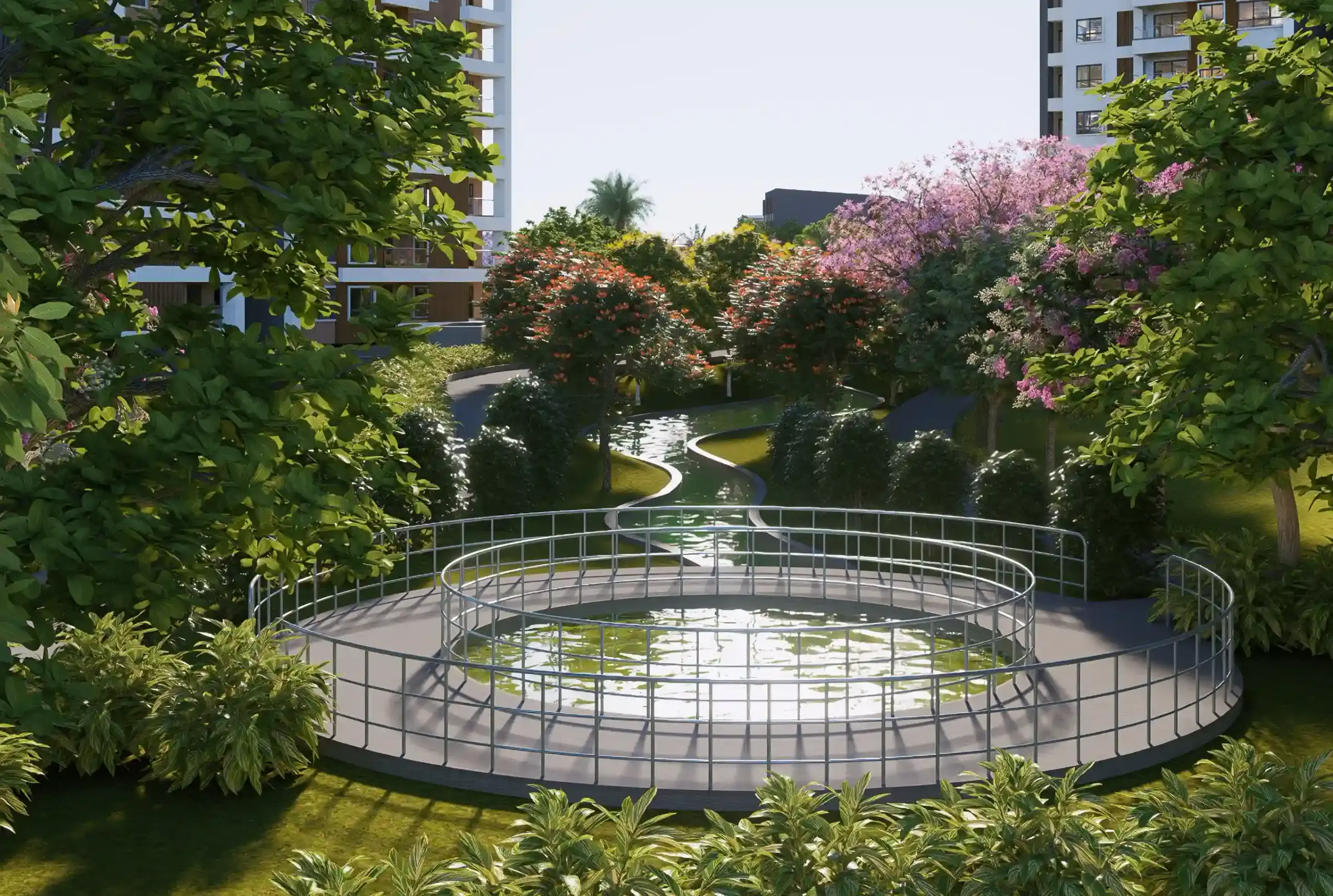 Pedestrian bridge view within Mana Skanda township