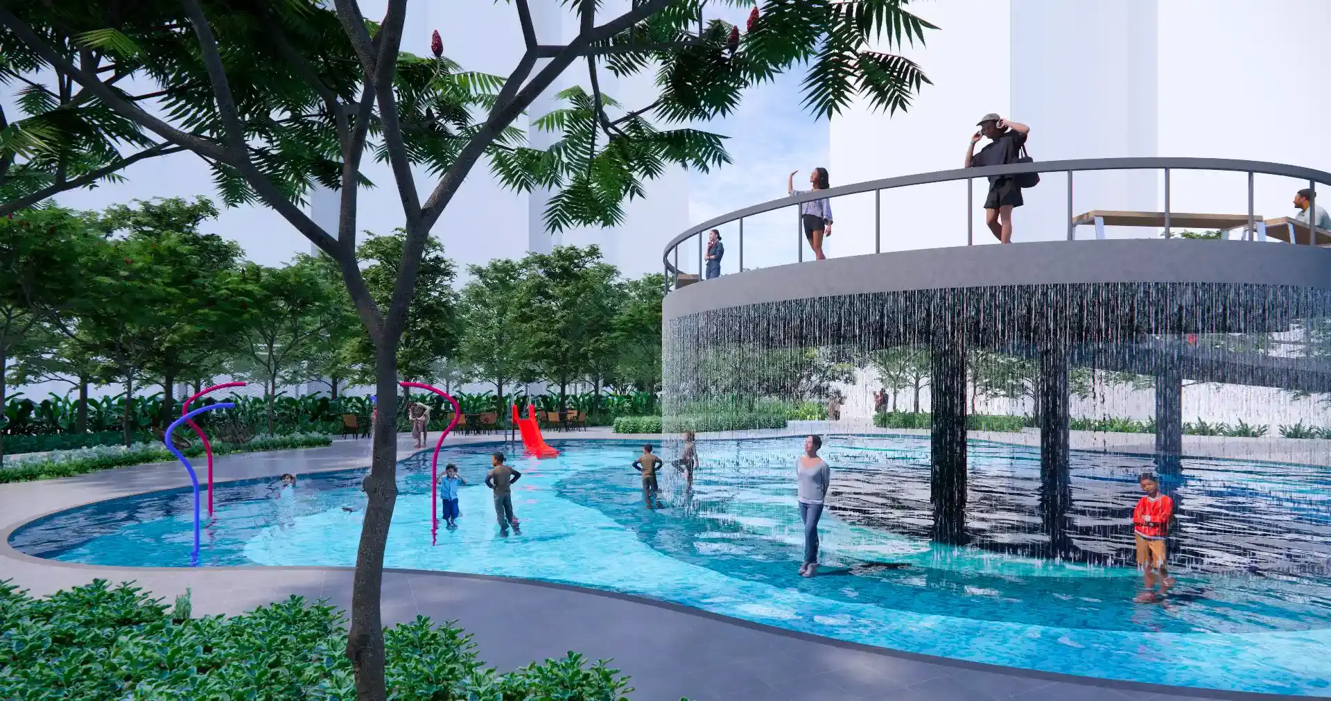 Waterfall pool feature at Mana Skanda clubhouse