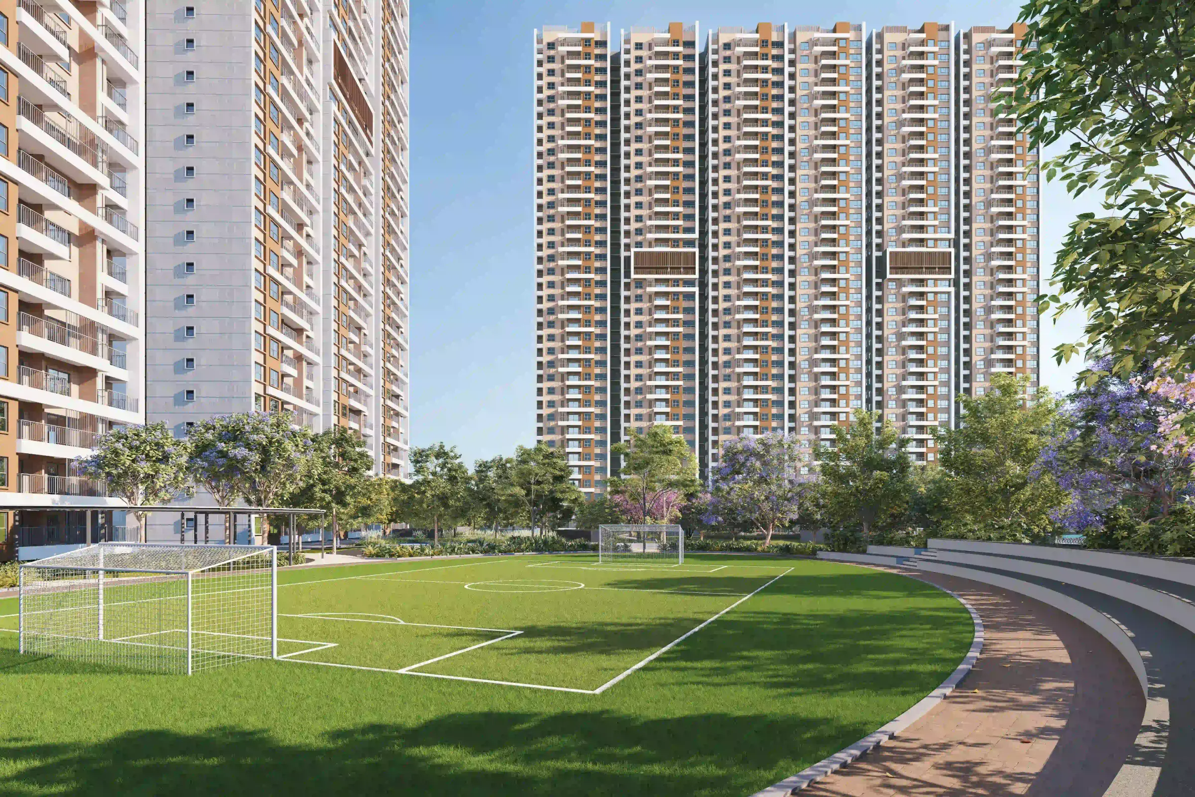 Landscaped lawn and open area at Mana Skanda