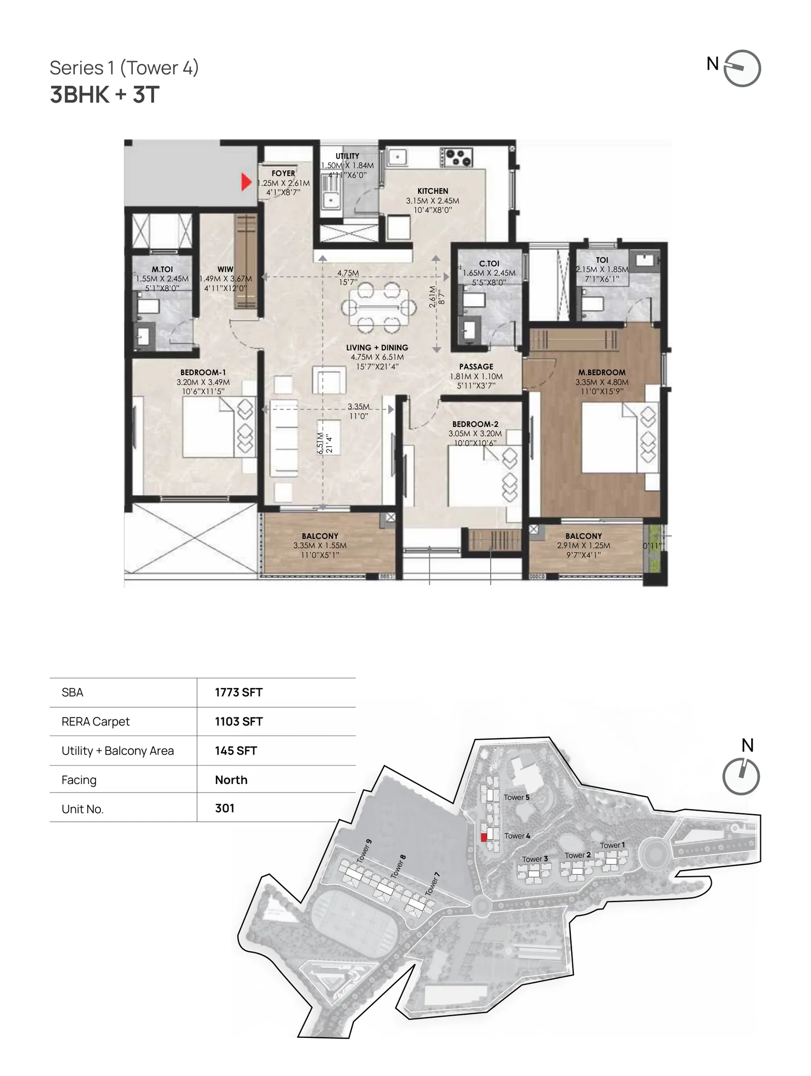 Mana Skanda: The Right Life, 3 BHK + 3T · Series 1, Tower 4 floor plan