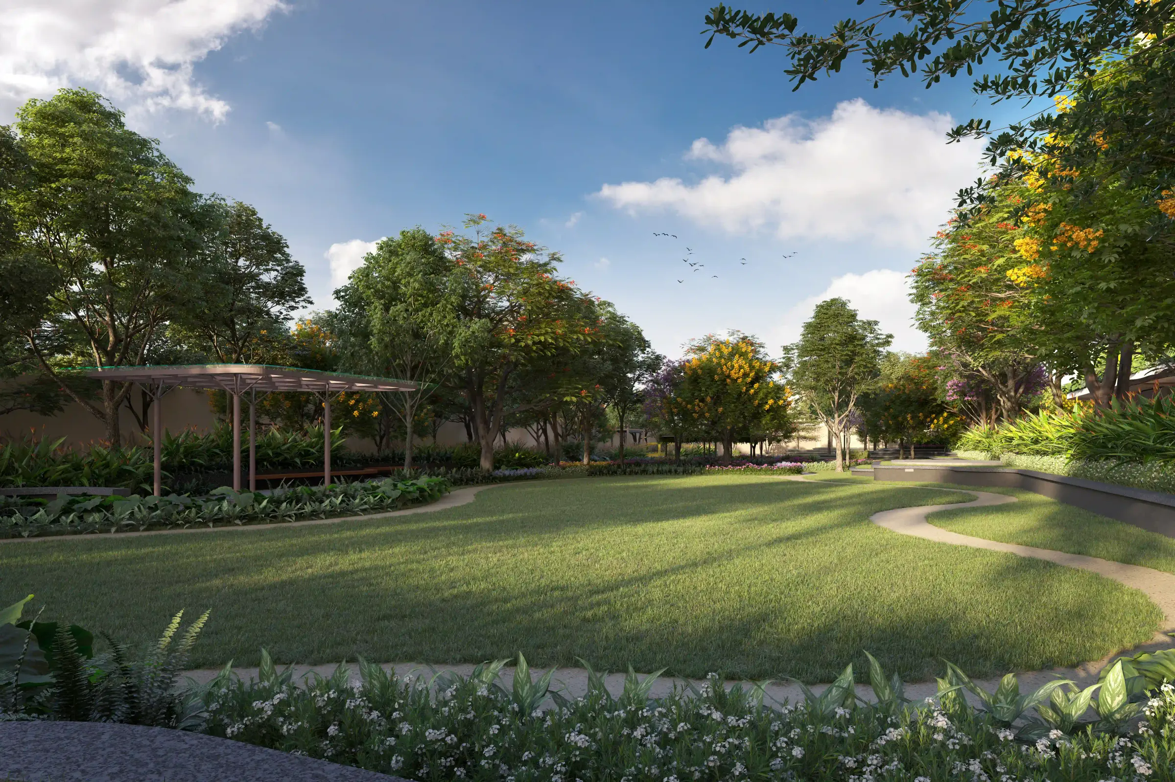 Landscaped amenities deck at Mana Verdant Terraces
