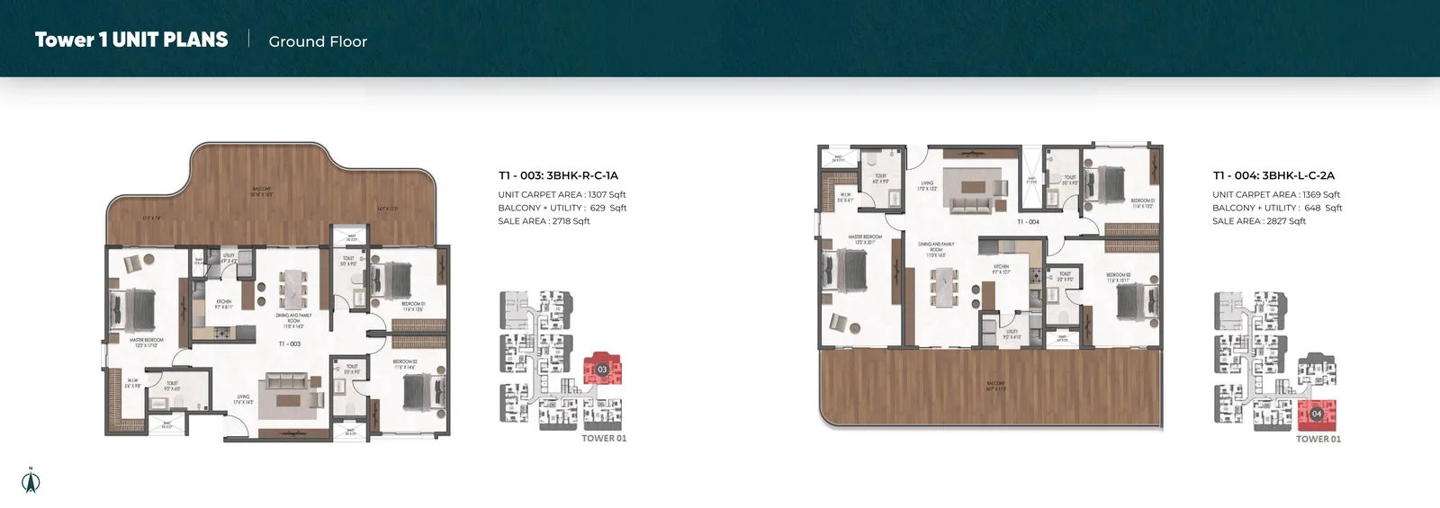 Mana Verdant Terraces, 3 BHK · T1-003 / 004 floor plan