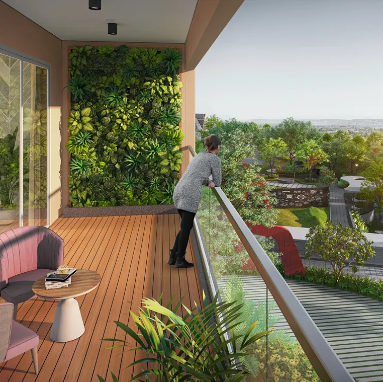 Balcony living space with green wall at Mana Vista