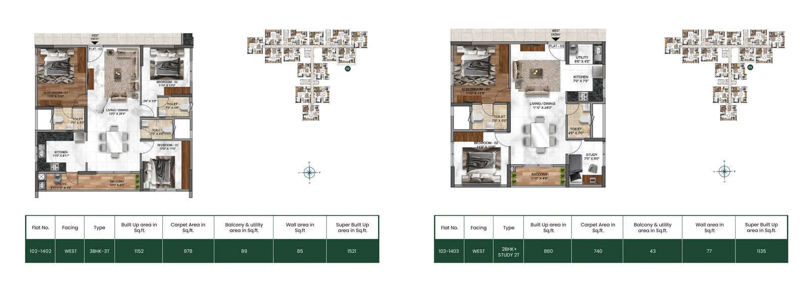 Mana Vista, 3 BHK + 3T & 2.5 BHK floor plan