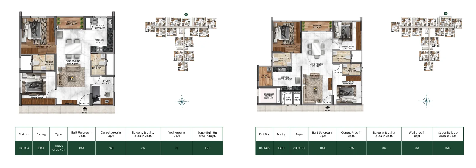 Mana Vista, 3 BHK + 3T & 2.5 BHK floor plan
